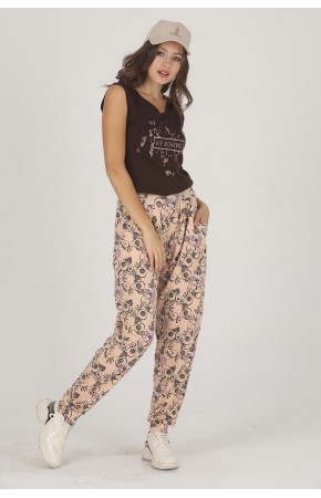 Kadın Kahverengi Çiçek Desenli Lady 10011 Şalvar Pijama Takımı
