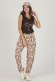 Kadın Kahverengi Çiçek Desenli Lady 10011 Şalvar Pijama Takımı, ELT0010011-ML, Kısa Kollu Pijama Takımları