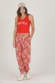 Kadın Kırmızı Renk  Çiçek Desenli Lady 10012 Şalvar Pijama Takımı, ELT0010012-ML, Kısa Kollu Pijama Takımları