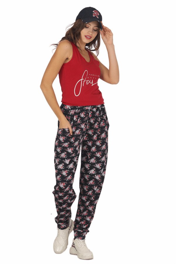 Kadın Bordo Renk ve Çiçek Desenli Lady 10020 Şalvar Pijama Takımı Kadın Bordo Renk ve Çiçek Desenli Lady 10020 Şalvar Pijama Takımı, ELT0010020-ML, Kısa Kollu Pijama Takımları