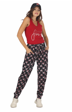 Kadın Bordo Renk ve Çiçek Desenli Lady 10020 Şalvar Pijama Takımı
