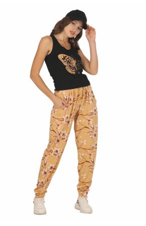 Kadın Sarı Renk ve Çiçek Desenli Lady 10024 Şalvar Pijama Takımı
