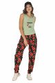 Kadın Yeşil Renk ve Çiçek Desenli Lady 10030 Şalvar Pijama Takımı, ELT0010030-ML, Kısa Kollu Pijama Takımları