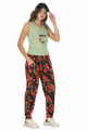 Kadın Yeşil Renk ve Çiçek Desenli Lady 10030 Şalvar Pijama Takımı-Lady