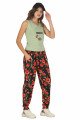 Kadın Yeşil Renk ve Çiçek Desenli Lady 10030 Şalvar Pijama Takımı, ELT0010030-ML, Kısa Kollu Pijama Takımları