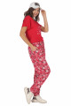 Kadın Kırmızı Renk ve Çiçek Desenli Lady 10031 Şalvar Pijama Takımı-Lady