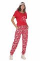 Kadın Kırmızı Renk ve Çiçek Desenli Lady 10031 Şalvar Pijama Takımı, ELT0010031-ML, Kısa Kollu Pijama Takımları