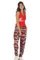 Kadın Kırmızı Renk ve Çiçek Desenli Lady 10036 Şalvar Pijama Takımı-Lady