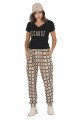 Kadın Siyah Renk ve Ekose Desenli Kısa Kol Lady 10042 Şalvar Pijama Takımı