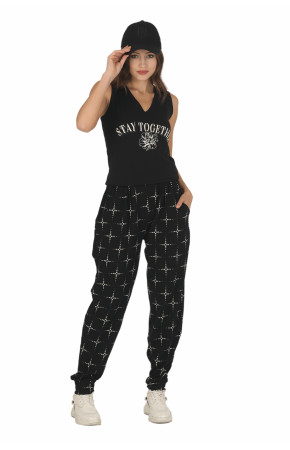 Kadın Siyah Renk ve Desenli Askılı Kol Lady 10043 Şalvar Pijama Takımı