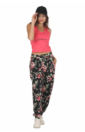 Kadın Pembe Renk ve Çiçek Desenli Askılı Kol Lady 10045 Şalvar Pijama Takımı