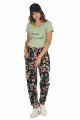 Kadın Yeşil Renk ve Çiçek Desenli Kısa Kol Lady 10046 Şalvar Pijama Takımı