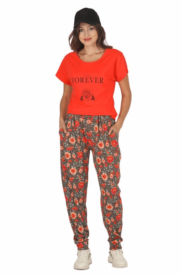Kadın Kırmızı Renk ve Çiçek Desenli Kısa Kol Lady 10048 Şalvar Pijama Takımı Kadın Kırmızı Renk ve Çiçek Desenli Kısa Kol Lady 10048 Şalvar Pijama Takımı, ELT0010048-ML, Kısa Kollu Pijama Takımları