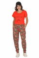 Kadın Kırmızı Renk ve Çiçek Desenli Kısa Kol Lady 10048 Şalvar Pijama Takımı