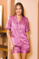 Pembe Renk Önden Düğmeli Lady 15003 Kısa Kol ve Şortlu Saten Pijama Takımı, LADY-15003, Lady Pijama Takımı