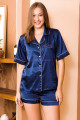 Lacivert Renk Önden Düğmeli Lady 15034 Kaliteli ve Şık Kısa Kol ve Şortlu Saten Pijama Takımı, LADY-15034, Lady Pijama Takımı