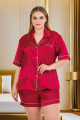 Bordo Renk Kaliteli, Şık ve Kısa Kol, Lady 16002 Şortlu Saten Pijama Takımı, LADY-16002, Lady Pijama Takımı