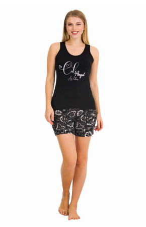 Siyah Renk ve Çiçekli Desenli Lady 7712 Kadın Pamuk Viskon Likralı Şortlu Pijama Takımı Siyah Renk ve Çiçekli Desenli Lady 7712 Kadın Pamuk Viskon Likralı Şortlu Pijama Takımı