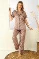 Lila Renk Önden Düğmeli Teknur 2704 Kısa Kol Saten Pijama Takımı, Teknur-2704, Kısa Kollu Pijama Takımları