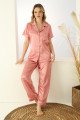 Gül Kurusu Renk Önden Düğmeli Teknur 2706 Kısa Kol Saten Pijama Takımı, Teknur-2706, Kısa Kollu Pijama Takımları