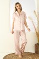 Somon Renk Önden Düğmeli Teknur 2709 Kısa Kol Saten Pijama Takımı