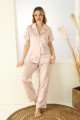Somon Renk Önden Düğmeli Teknur 2709 Kısa Kol Saten Pijama Takımı, Teknur-2709, Kısa Kollu Pijama Takımları