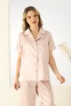 Somon Renk Önden Düğmeli Teknur 2709 Kısa Kol Saten Pijama Takımı, Teknur-2709, Kısa Kollu Pijama Takımları