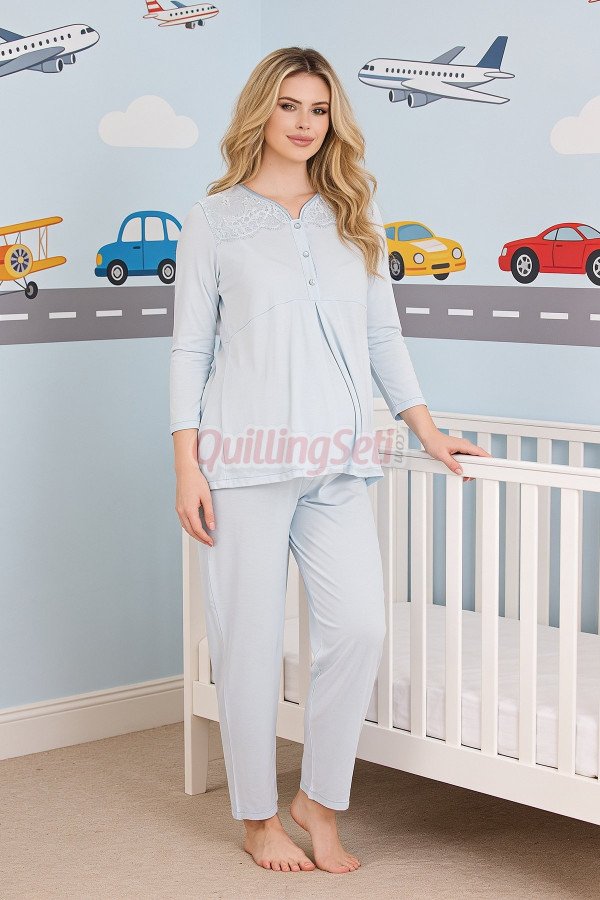 Bebe Mavi Renkli Dantel Detaylı, 33201 Uzun Kol, 2 Parça Lohusa Hamile Pijama Takımı Bebe Mavi Renkli Dantel Detaylı, 33201 Uzun Kol, 2 Parça Lohusa Hamile Pijama Takımı, 8509990040925, Lohusa - Hamile Pijama Takımları, 8509990040925