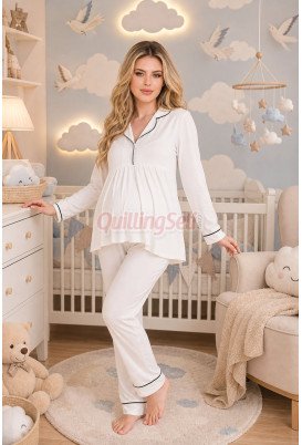 Ekru Renkli, Kol ve Paçaları Manşetli, 33202 Uzun Kol, 2 Parça Lohusa Hamile Pijama Takımı Ekru Renkli, Kol ve Paçaları Manşetli, 33202 Uzun Kol, 2 Parça Lohusa Hamile Pijama Takımı
