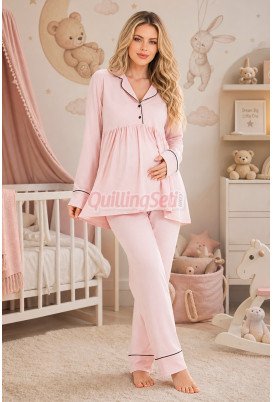 Bebe Pembe Renkli Kol ve Paçaları Manşetli, 33202 Uzun Kol, 2 Parça Lohusa Hamile Pijama Takımı Bebe Pembe Renkli Kol ve Paçaları Manşetli, 33202 Uzun Kol, 2 Parça Lohusa Hamile Pijama Takımı