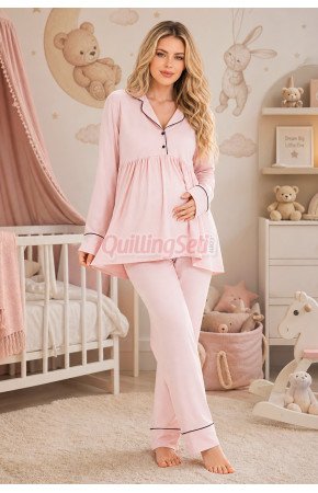 Bebe Pembe Renkli Kol ve Paçaları Manşetli, 33202 Uzun Kol, 2 Parça Lohusa Hamile Pijama Takımı Bebe Pembe Renkli Kol ve Paçaları Manşetli, 33202 Uzun Kol, 2 Parça Lohusa Hamile Pijama Takımı