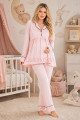 Bebe Pembe Renkli Kol ve Paçaları Manşetli, 33202 Uzun Kol, 2 Parça Lohusa Hamile Pijama Takımı