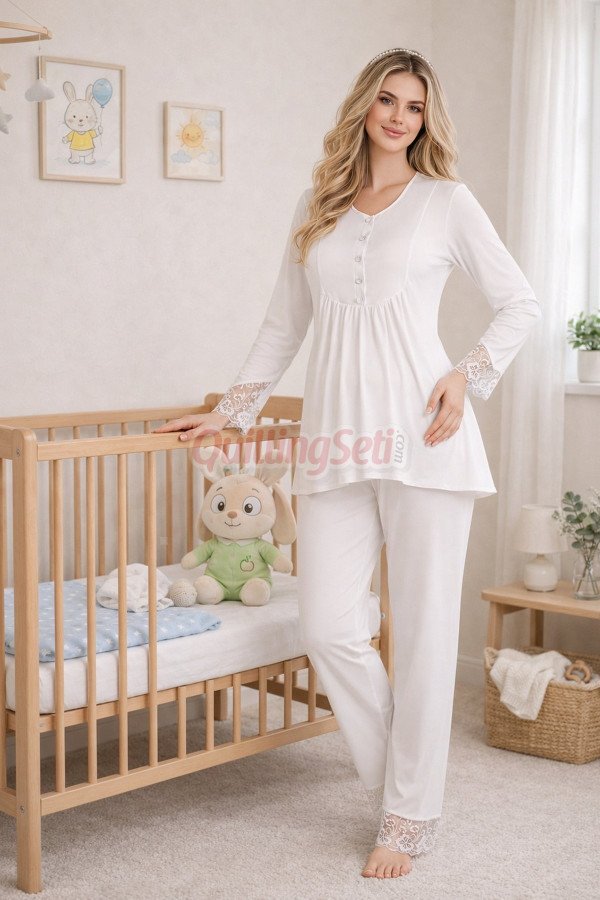 Beyaz Renkli, Dantel Detaylı, 33204 Uzun Kol, 2 Parça Lohusa Hamile Pijama Takımı Beyaz Renkli, Dantel Detaylı, 33204 Uzun Kol, 2 Parça Lohusa Hamile Pijama Takımı, 8509990041366, Lohusa - Hamile Pijama Takımları, 8509990041366