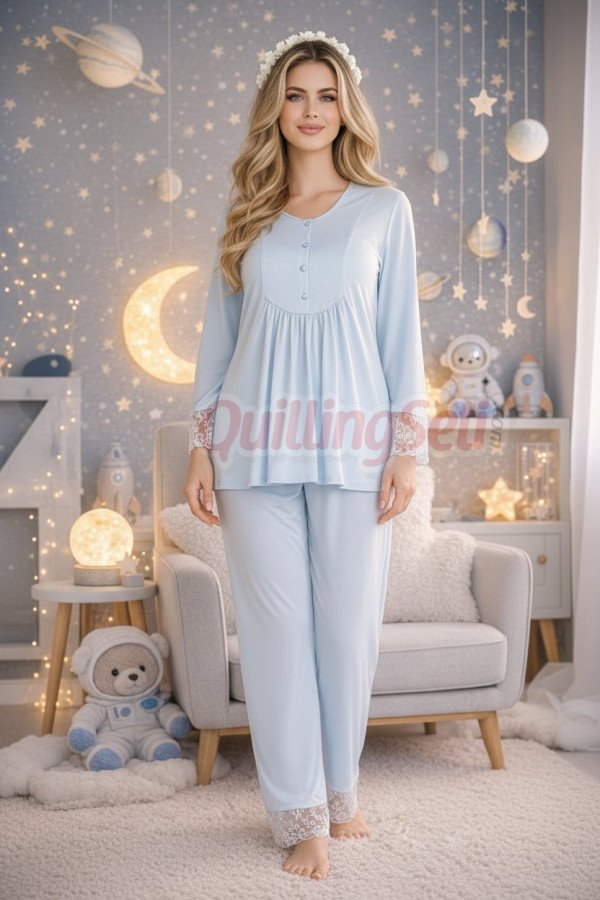 Bebe Mavi Renkli, Dantel Detaylı, 33204 Uzun Kol, 2 Parça Lohusa Hamile Pijama Takımı Bebe Mavi Renkli, Dantel Detaylı, 33204 Uzun Kol, 2 Parça Lohusa Hamile Pijama Takımı, 8509990041328, Lohusa - Hamile Pijama Takımları, 8509990041328