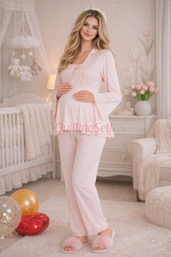 Bebe Pembe Renkli Dantel Detaylı, 33205 Uzun Kol, 2 Parça Lohusa Hamile Pijama Takımı Bebe Pembe Renkli Dantel Detaylı, 33205 Uzun Kol, 2 Parça Lohusa Hamile Pijama Takımı, 8509990041403, Lohusa - Hamile Pijama Takımları, 8509990041403