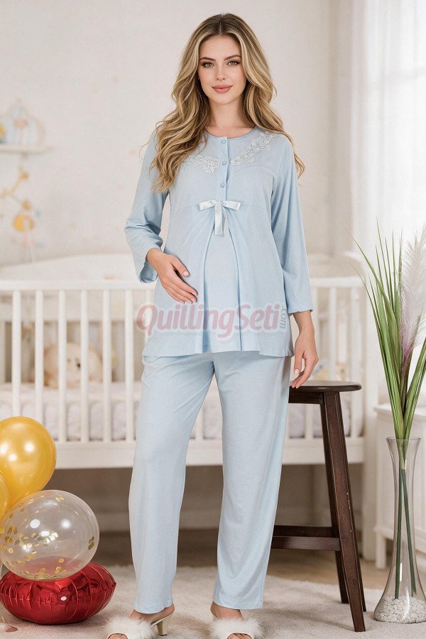 Bebe Mavi Renkli, Dantel Detaylı 33209 Uzun Kol, 2 Parça Lohusa Hamile Pijama Takımı Bebe Mavi Renkli, Dantel Detaylı 33209 Uzun Kol, 2 Parça Lohusa Hamile Pijama Takımı, 8500000000007, Lohusa - Hamile Pijama Takımları, 8500000000007