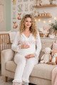 Ekru Renkli Dantel Detaylı, 33208 Uzun Kol 2 Parça Lohusa Hamile Pijama Takımı, 8509990041847, Lohusa - Hamile Pijama Takımları, 8509990041847