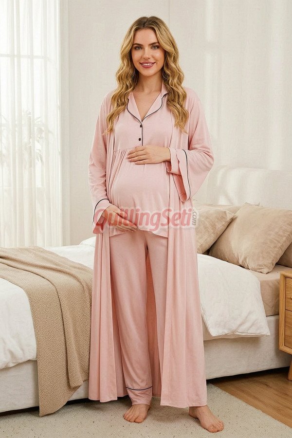 Pudra Renk ve Derin Patlı, Gömlek Yaka Lady 33001 Uzun Kol Sabahlıklı Hamile Pijama Takımı Pudra Renk ve Derin Patlı, Gömlek Yaka Lady 33001 Uzun Kol Sabahlıklı Hamile Pijama Takımı, M-33001-PDRA, Lohusa - Hamile Pijama Takımları, M-33001-PDRA