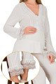 Ekru Renkli Dantel Detaylı, 33208 Uzun Kol 2 Parça Lohusa Hamile Pijama Takımı, 8509990041847, Lohusa - Hamile Pijama Takımları, 8509990041847