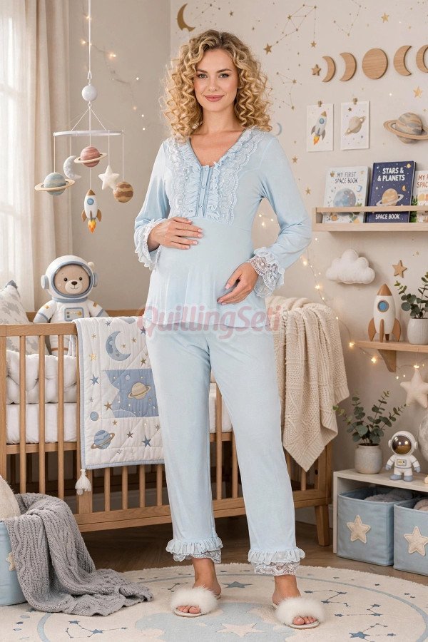 Bebe Mavi Renkli, Dantel Detaylı, 33208 Uzun Kol, 2 Parça Lohusa Hamile Pijama Takımı Bebe Mavi Renkli, Dantel Detaylı, 33208 Uzun Kol, 2 Parça Lohusa Hamile Pijama Takımı, 8509990041809, Lohusa - Hamile Pijama Takımları, 8509990041809