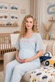 Bebe Mavi Renkli Dantel Detaylı, 33207 Kısa Kol, 2 Parça Lohusa Hamile Pijama Takımı, 8509990041687, Lohusa - Hamile Pijama Takımları, 8509990041687