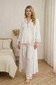 Ekru Renkli Derin Patlı, 33001 Sabahlıklı 3lü Lohusa Hamile Pijama Takımı, 8509990029548, Lohusa - Hamile Pijama Takımları, 8509990029548