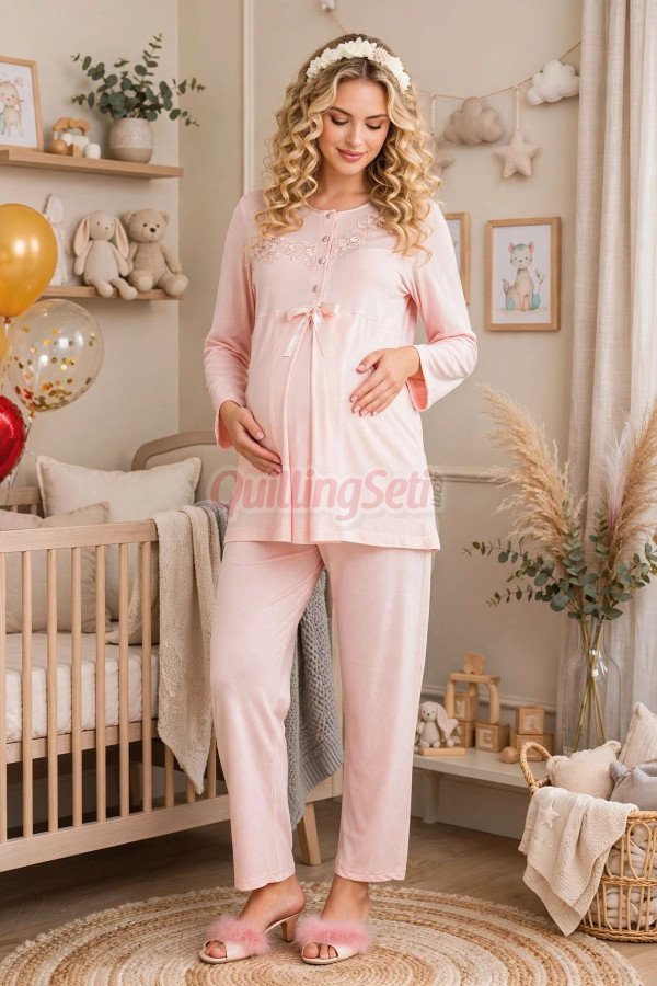 Bebe Pembe Renkli, Dantel Detaylı 33209 Uzun Kol, 2 Parça Lohusa Hamile Pijama Takımı Bebe Pembe Renkli, Dantel Detaylı 33209 Uzun Kol, 2 Parça Lohusa Hamile Pijama Takımı, 8500000000045, Lohusa - Hamile Pijama Takımları, 8500000000045