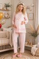 Bebe Pembe Renkli, Dantel Detaylı 33209 Uzun Kol, 2 Parça Lohusa Hamile Pijama Takımı