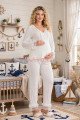 Ekru Renkli Dantel Detaylı, 33208 Uzun Kol 2 Parça Lohusa Hamile Pijama Takımı, 8509990041847, Lohusa - Hamile Pijama Takımları, 8509990041847