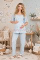 Bebe Mavi Renkli Dantel Detaylı, 33207 Kısa Kol, 2 Parça Lohusa Hamile Pijama Takımı, 8509990041687, Lohusa - Hamile Pijama Takımları, 8509990041687
