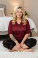 Bordo Renk ve Çiçek Desenli 10736 Pamuklu Büyük Beden Kapri Anne Pijama Takımı Bordo Renk ve Çiçek Desenli 10736 Pamuklu Büyük Beden Kapri Anne Pijama Takımı