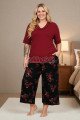 Bordo Renk ve Çiçek Desenli 10736 Pamuklu Büyük Beden Kapri Anne Pijama Takımı Bordo Renk ve Çiçek Desenli 10736 Pamuklu Büyük Beden Kapri Anne Pijama Takımı