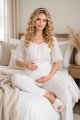 Ekru Renkli Dantel Detaylı, 33207 Kısa Kol, 2 Parça Lohusa Hamile Pijama Takımı, 8509990041724, Lohusa - Hamile Pijama Takımları, 8509990041724