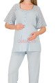 Bebe Mavi Renkli Dantel Detaylı, 33207 Kısa Kol, 2 Parça Lohusa Hamile Pijama Takımı, 8509990041687, Lohusa - Hamile Pijama Takımları, 8509990041687